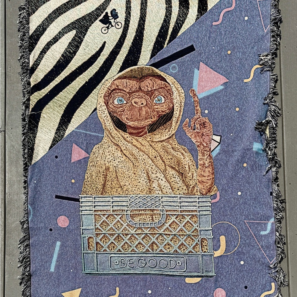 E.T. Woven Blanket with Zebra & Purple Geometric 80s Vibes - ET Alien Art Throw